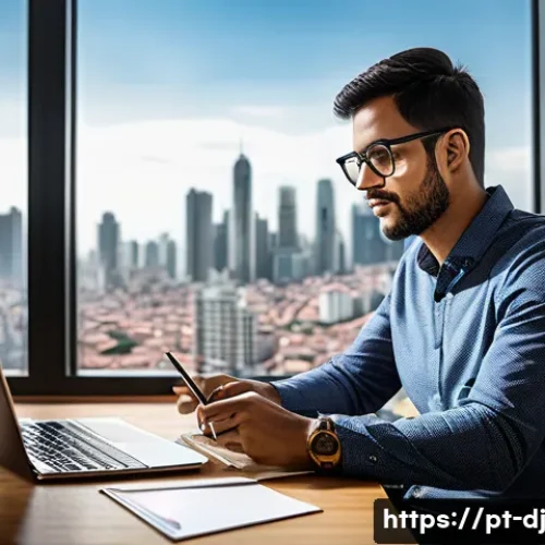 솔로프레너 네트워크의 협업 툴 활용 - A focused solopreneur working at a modern home office desk in São Paulo, Brazil, surrounded by digit...