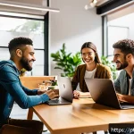 솔로프레너 네트워크 운영의 도전과 보상 - A diverse group of young solopreneurs gathered in a modern co-working space in São Paulo, Brazil, en...